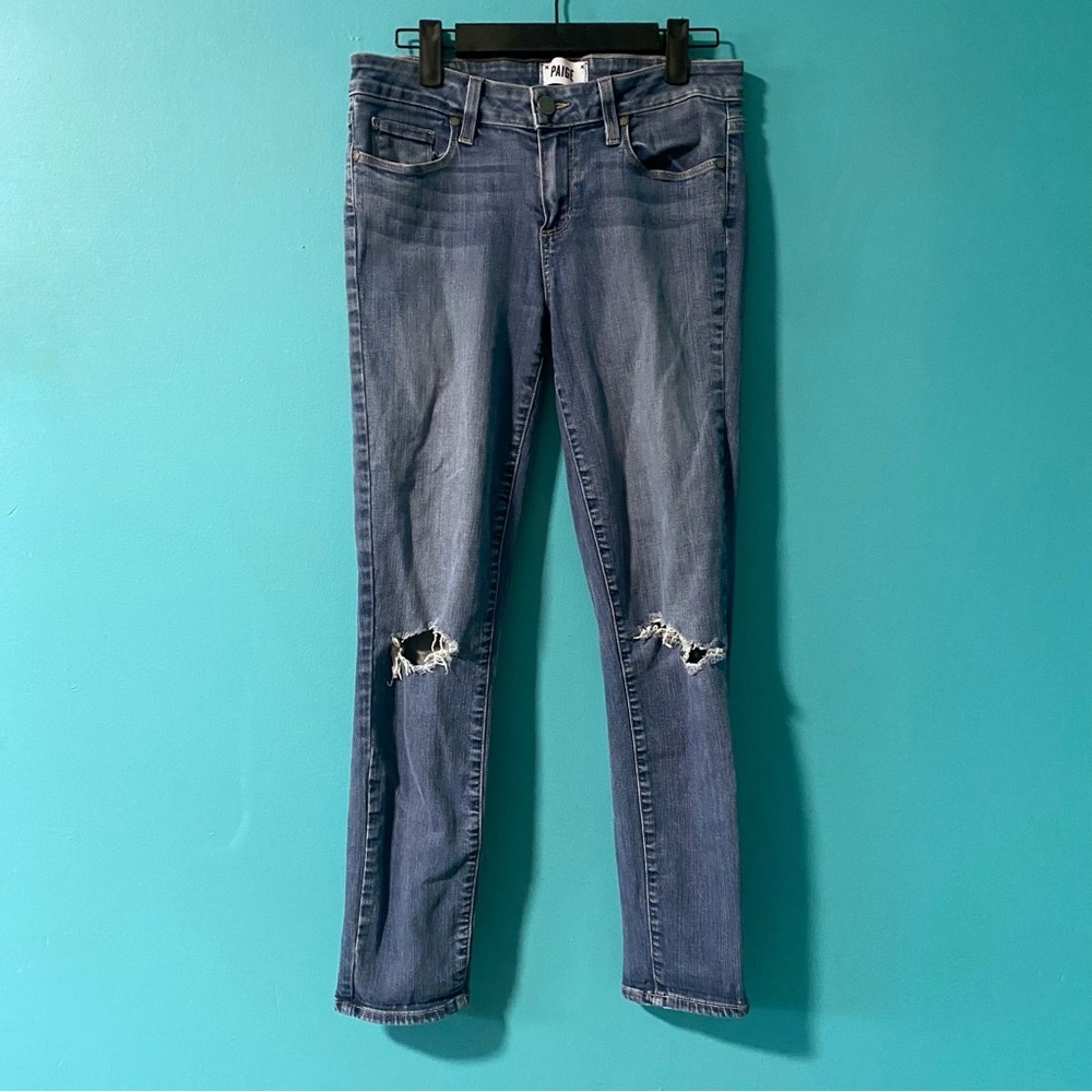 Paige 29 Medium Wash Kylie Crop Distressed Ripped Knee Skinny Jeans